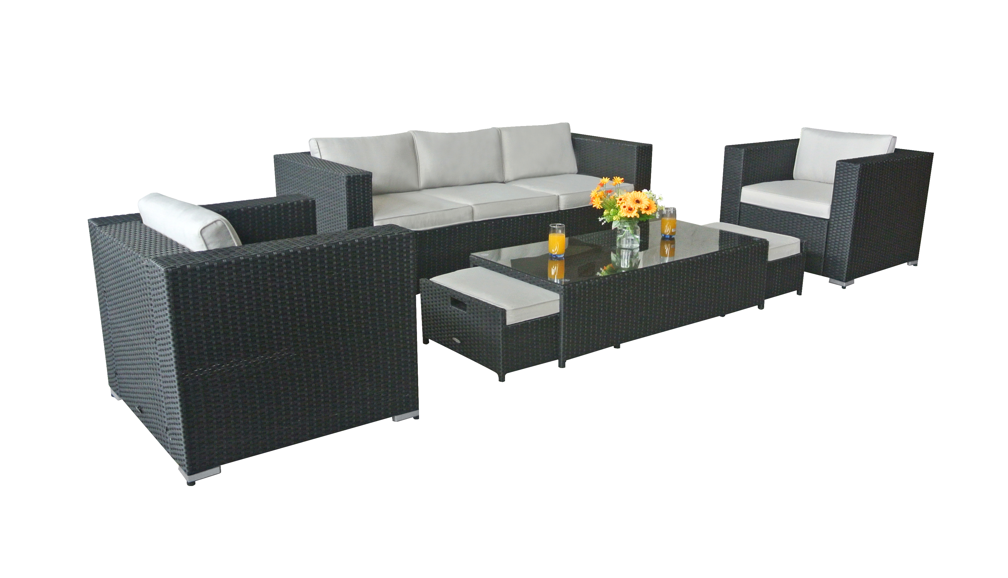 Patio Rattan 6Pcs Sofa Set with 3 Seater